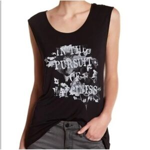 Haute Hippie Black and White In the Pursuit of Happiness Graphic Tank Top
